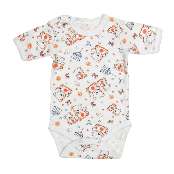 Poza produs Body 4 capse maneca scurta RB03 alb/imprimeu ursuleti, Rombaby | 6/9 luni