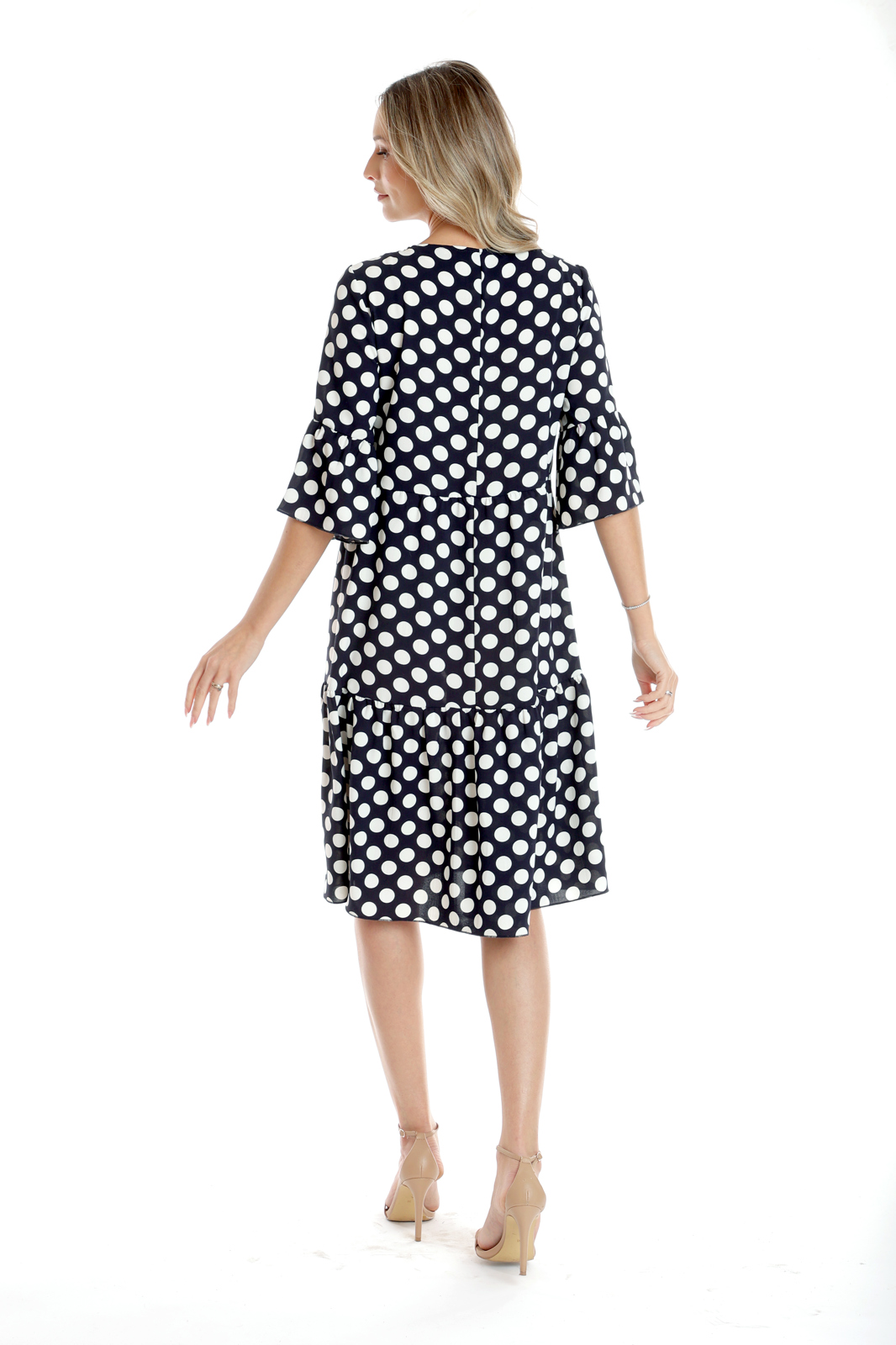 Poza produs Rochie volane CP25020 bleumarin/alb buline, Cesy | marimea S