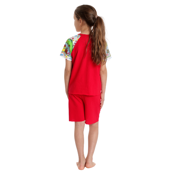 Pijama 3/4 copii AV2332 rosu/imprimeu casute, Andana | marimea 36 (9/10 ani) — poza produs 4/4