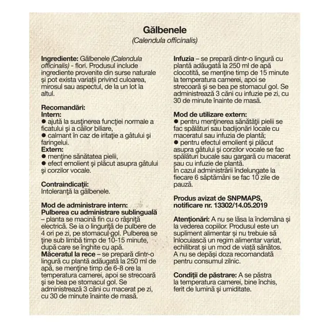 Poza produs Ceai Galbenele, Dacia Plant | 50 g