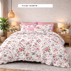 Lenjerie pat cu husa FINET (6 piese) alb roz trandafiri 180x200 cm, Ralex | 1 buc