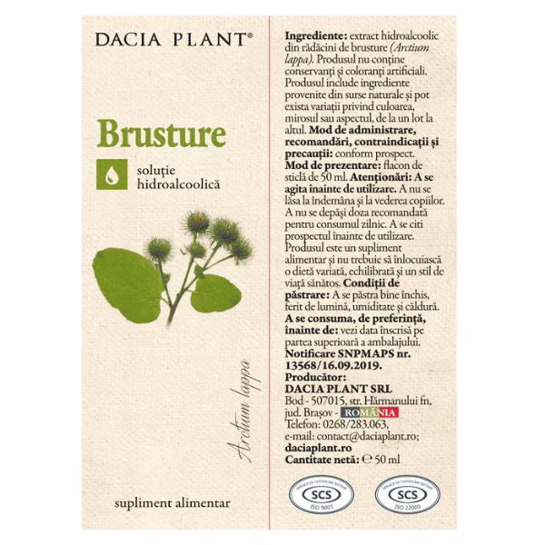 Poza produs Tinctura Brusture, Dacia Plant | 50 ml