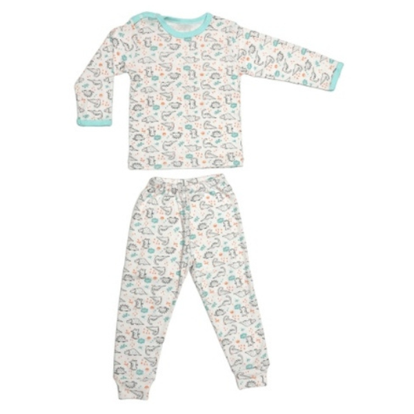 Poza produs Pijama maneca lunga RB11 alb/dinozauri, Rombaby | 1/2 ani