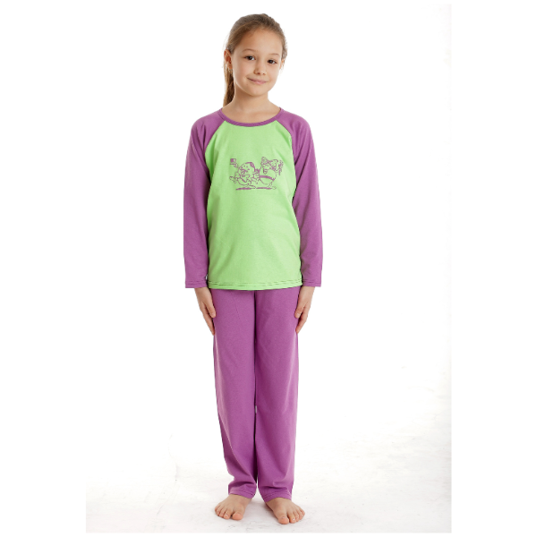 Pijama copii (fete) AP2307 mov lila/vernil, Andana | marimea 34 (7/8 ani) — poza produs 2/3