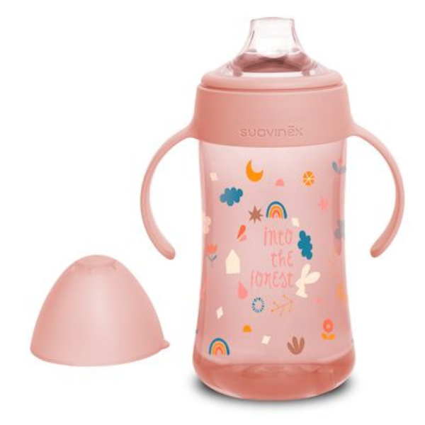 Poza produs Cana cu manere si cioc din silicon, roz, +4 luni, Into the Forest, Suavinex | 270 ml