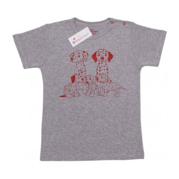 Bluza copii maneca scurta KB45 gri/imprimeu, Kara Baby | 6/9 luni