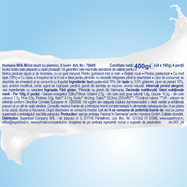 Poza produs Iaurt cu piersici 6+ luni, Humana | 4 x 100 g