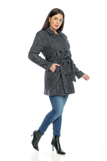 Poza produs Palton scurt dama DI22PS01B bleumarin/bej spicat, Dress to Impress | marimea 40
