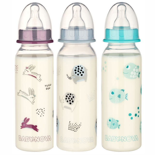 Poza produs Biberon PP cu inel fosforescent Noapte buna, tetina M, 47011, Baby Nova | 240 ml