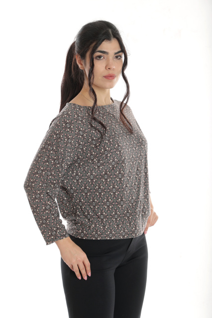 Poza produs Bluza chimono CP24021 SIZE grej & roz pudra geometric, Cesy | marimea XXL