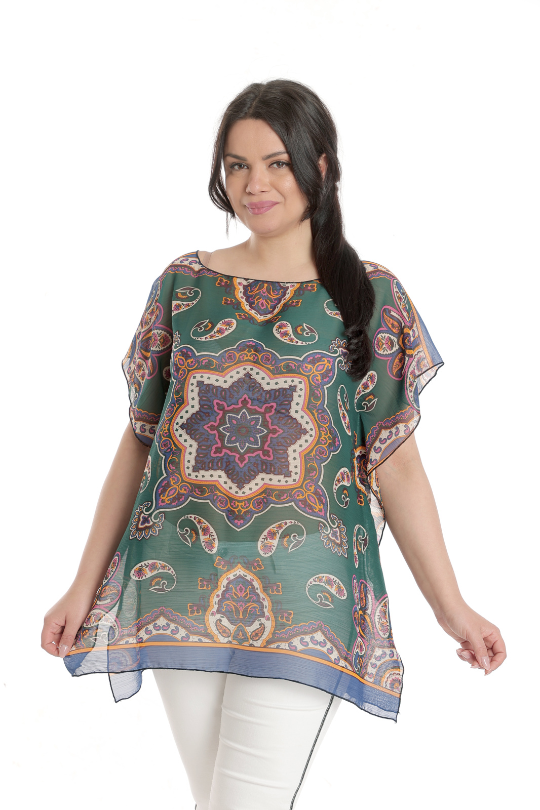 Poza produs Bluza dama voal CV23046 verde & albastru arabesc, Cesy | marimea L/XL