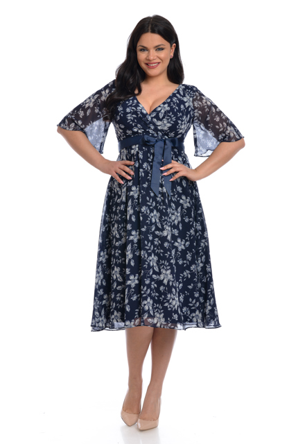 Poza produs Rochie voal DV22R36 bleumarin/alb floral, Dress to Impress | marimea 36