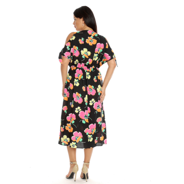 Poza produs Rochie decupaj maneci DV23R51 negru/multicolor floral, Dress to Impress | marimea 48