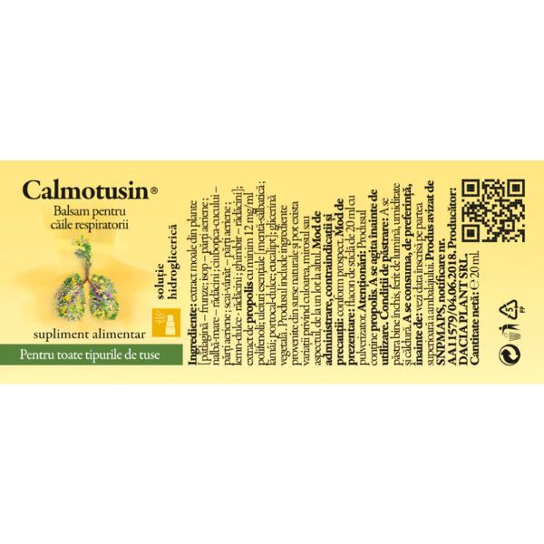Poza produs Calmotusin Spray pentru gat cu propolis si menta fara alcool | 20 ml