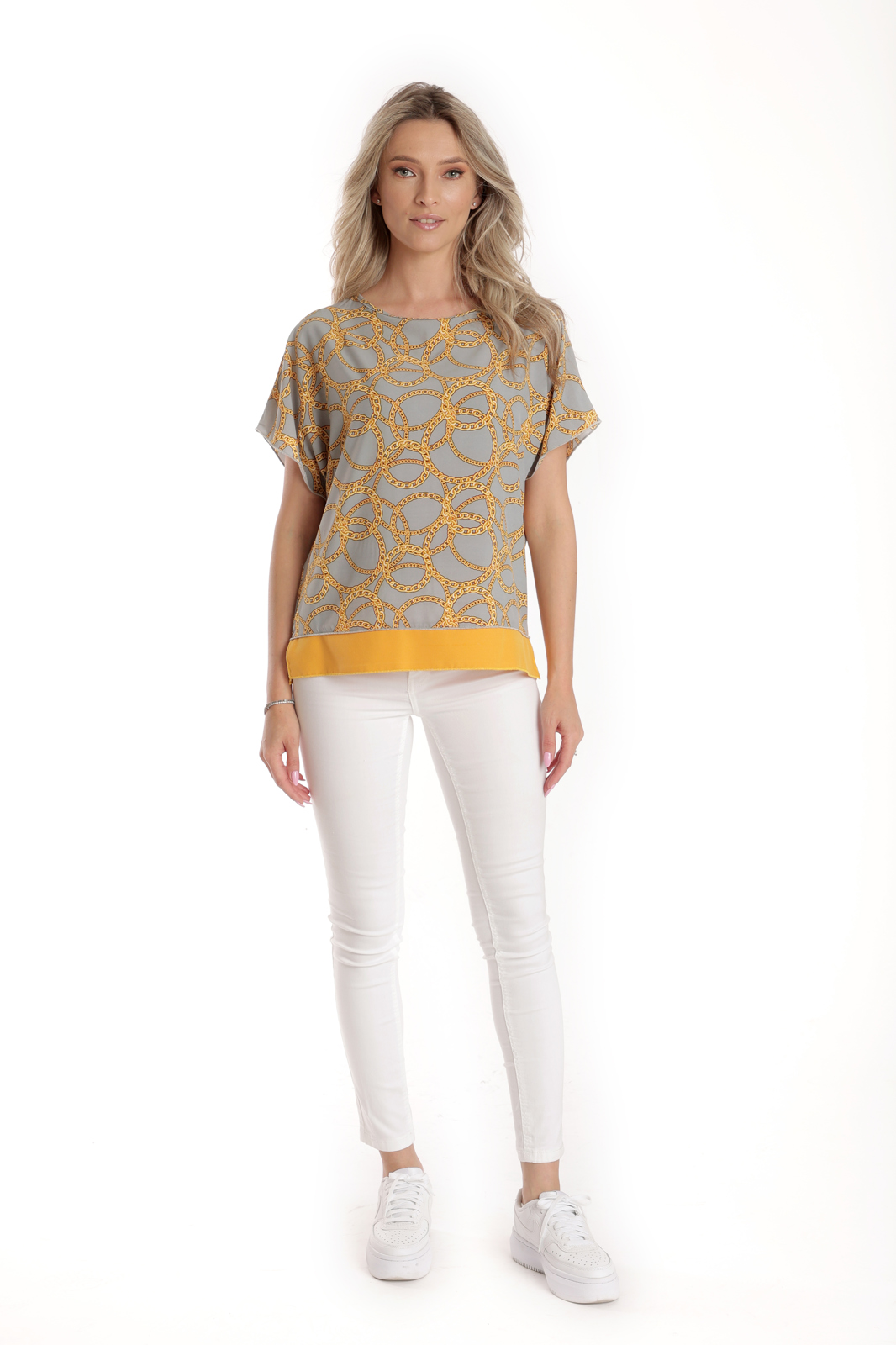 Poza produs Bluza chimono CV24065 gri & mustar cercuri, Cesy | marimea L