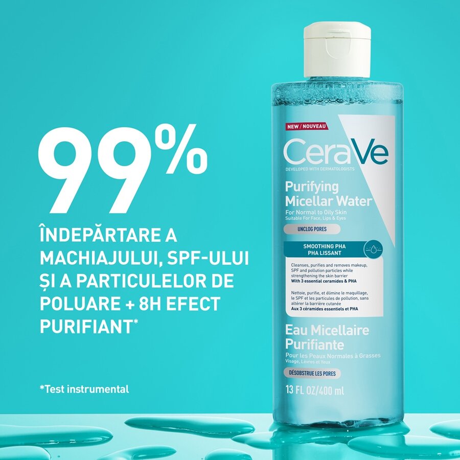 Apa micelara purifianta pentru ten Normal si Gras, Cerave | 400 ml — poza produs 5/8