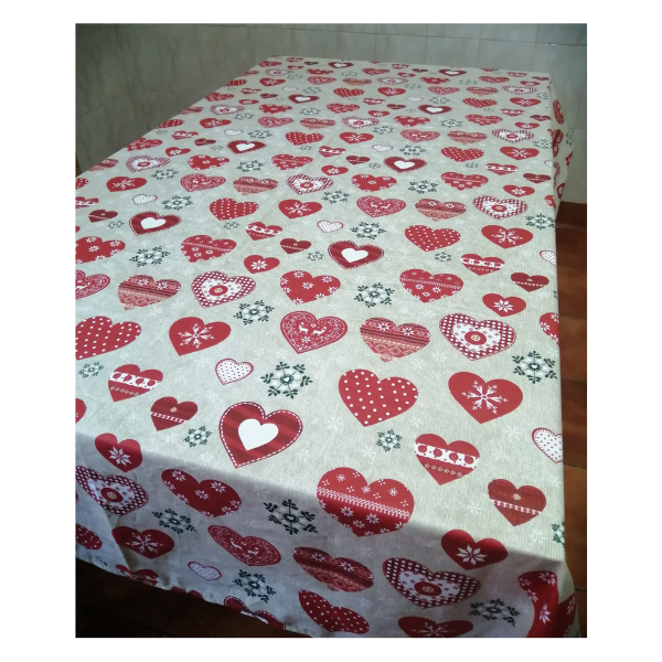 Fata de masa (mare) BBC Ranforce, bej/inimioare rosii, 240x150 cm, Andana | 1 buc — poza produs 2/2