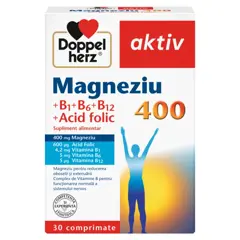 Magneziu 400 mg + Acid folic + Vitamina B1 + B6 + B12, Doppelherz Aktiv | 30 comprimate