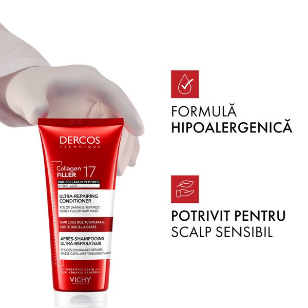 Poza produs Balsam ultra-reparator cu peptide Pro-Colagen si acid citric Dercos Collagen 17 Filler, Vichy | 200 ml