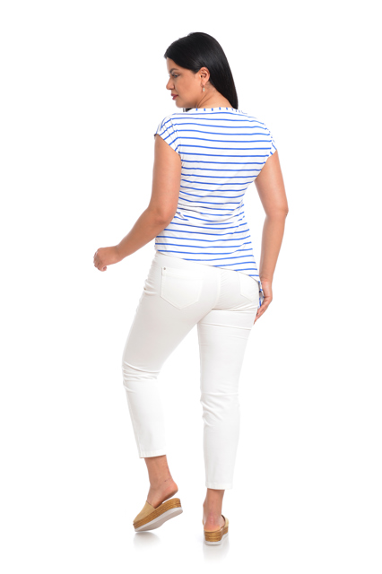 Poza produs Bluza asimetrica ERV22B76 alb/albastru dungi, Eranthe | marimea S