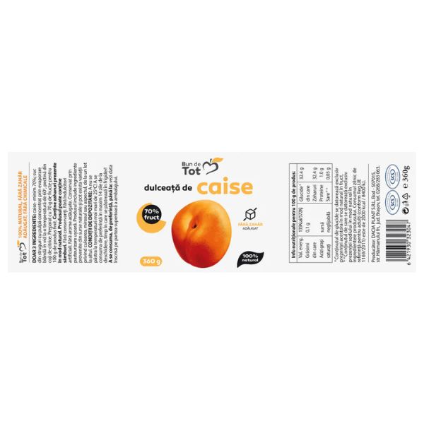 Poza produs Bun de Tot Dulceata Caise, fara zahar, Dacia Plant | 360 g