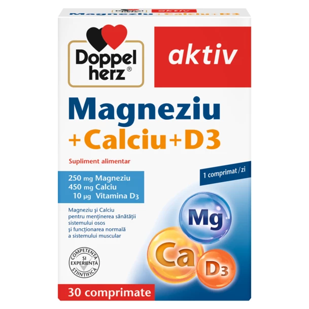 Poza produs Magneziu + Calciu + Vitamina D3, Doppelherz Aktiv | 30 comprimate