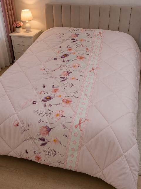 Poza produs Pilota pat 3D 2 persoane roz floral 200x215 cm, Ralex | 1 buc