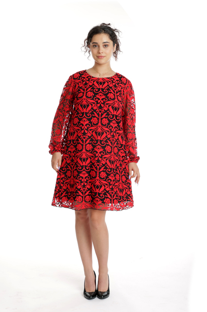 Poza produs Rochie tulle si insertie florala CT24080 negru/rosu, Cesy | marimea S
