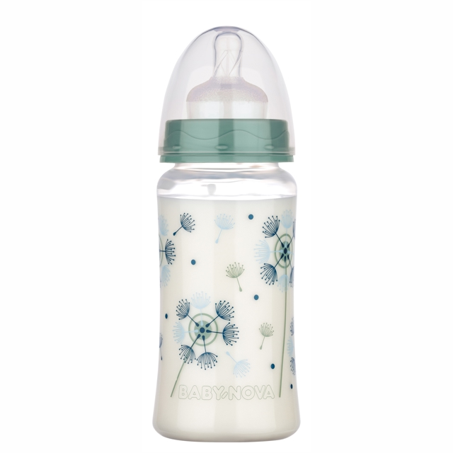 Poza produs Biberon PP fara BPA, decorat, cu gat larg si sistem anticolici 0-24 luni, 48002, Baby Nova | 300 ml