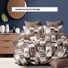 Lenjerie de pat ECONOMY maron patrate frunze 230x250 cm, Ralex | 1 buc