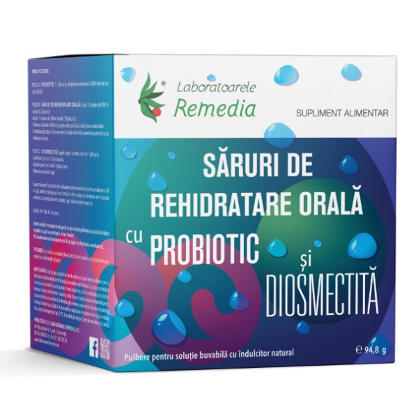 Poza produs SARURI REHIDRATARE ORALA CU PROBIOTICE SI DIOSMECTITA 12+6+6 PLICURI