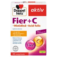 Fier + Vitamina C + Histidina + Acid folic, Doppelherz Aktiv | 30 comprimate