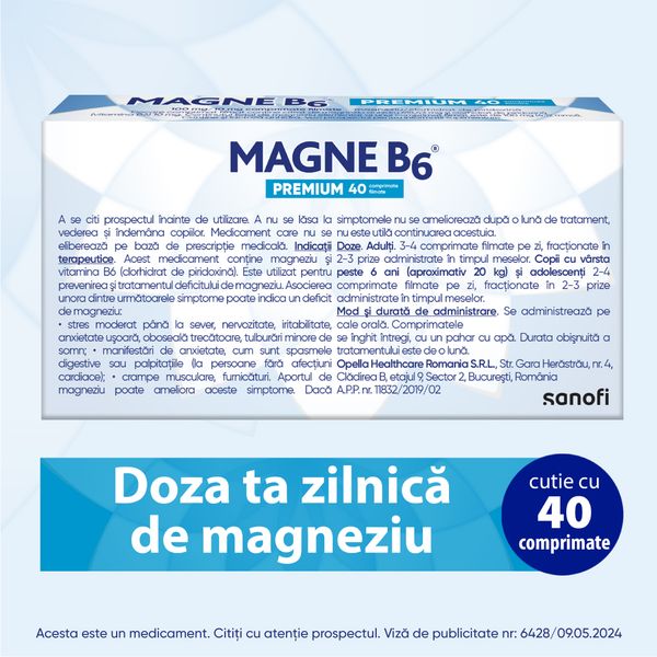 Poza produs Magne B6 Premium 100 mg/10 mg, Opella Healthcare | 40 comprimate filmate