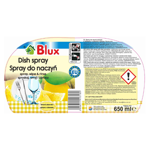 Poza produs Detergent -spray vesela Lamaie si Aloe Vera, Blux | 650 ml