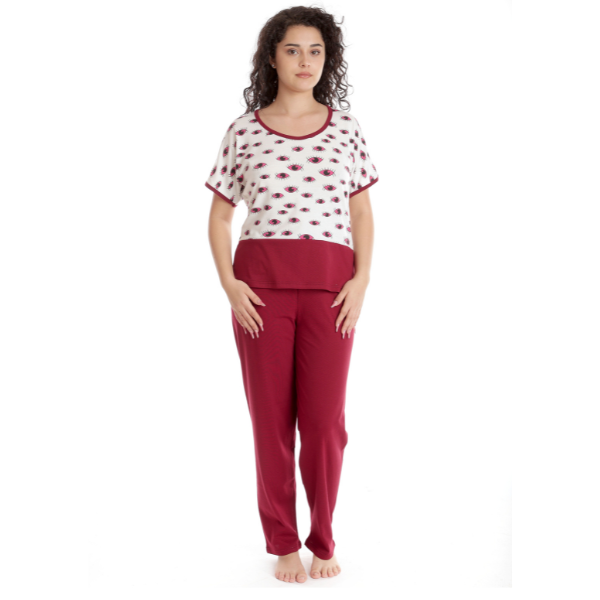 Pijama dama AV2417 grena/alb imprimeu, Andana | marimea S — poza produs 1/3