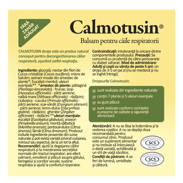 Poza produs Calmotusin Drops cu miere si eucalipt | 20 bucati