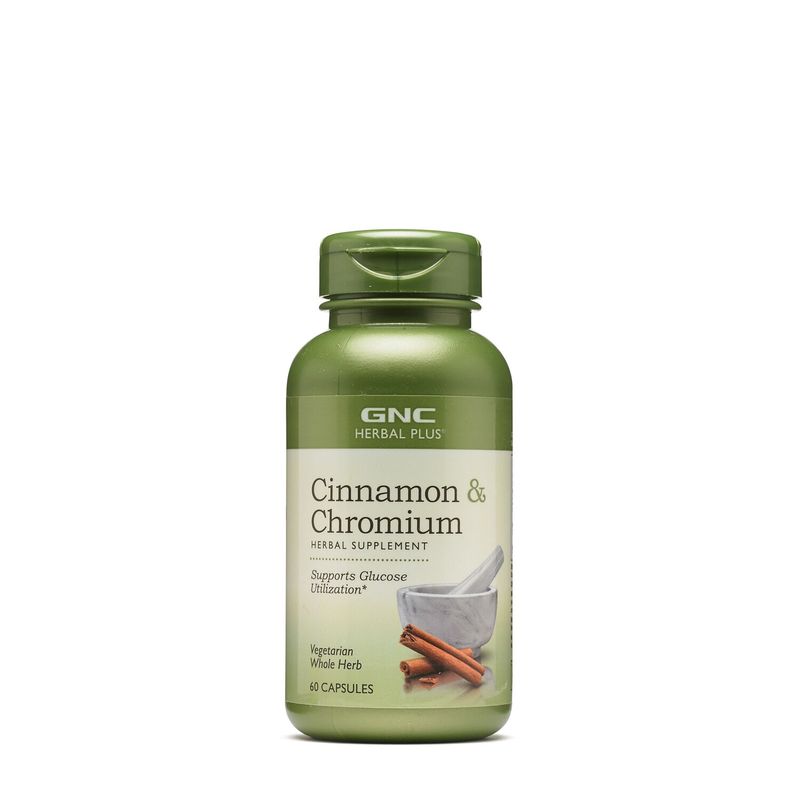 Poza produs GNC Herbal Plus Cinnamon & Chromium, Extract Standardizat De Scortisoara Si Crom | 60 Cps