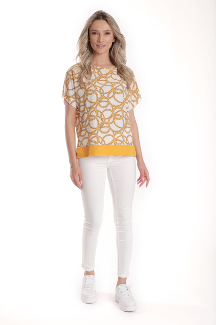 Poza produs Bluza chimono CV24064 alb & mustar cercuri, Cesy | marimea XL