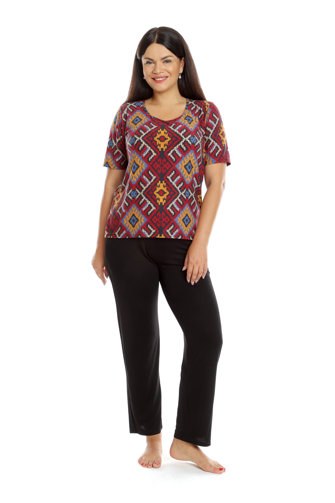 Poza produs Tinuta dama casual CT22076 grena etno/negru, Cesy | marimea M
