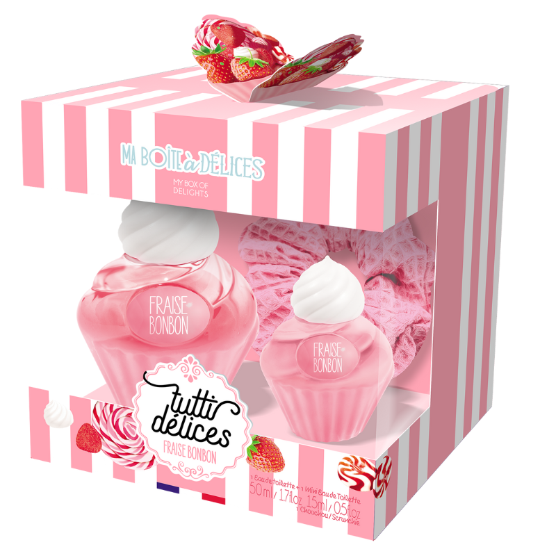 Poza produs Set cadou dama Tutti Delices Fraise Bonbon, Corania | EDT 50 ml + EDT15 ml + accesoriu par