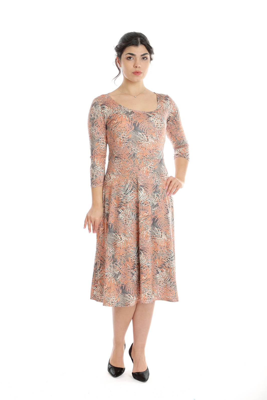 Poza produs Rochie semiclos CP24028 corai/grej jungle, Cesy | marimea S