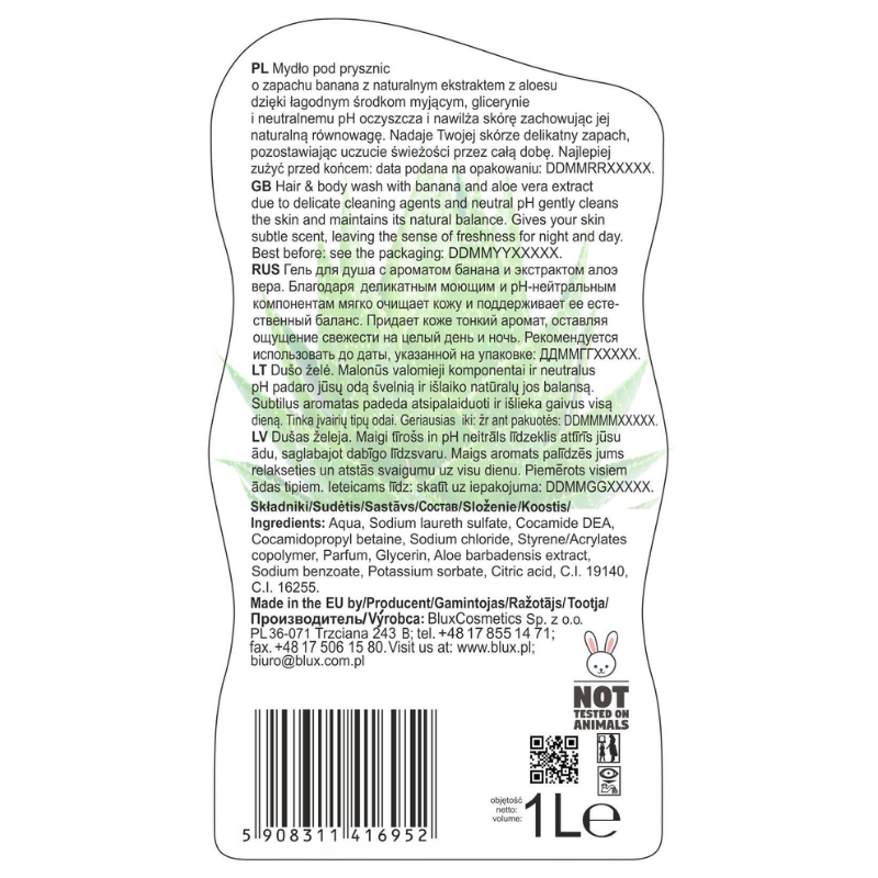 Poza produs Sampon si gel de dus cu Banane si Extract de Aloe Vera Naturaphy, Blux | 1L