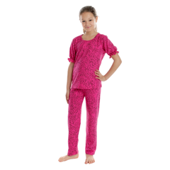 Pijama fete AV2419 ciclame/negru flowers, Andana | marimea 38 (11/12 ani)
