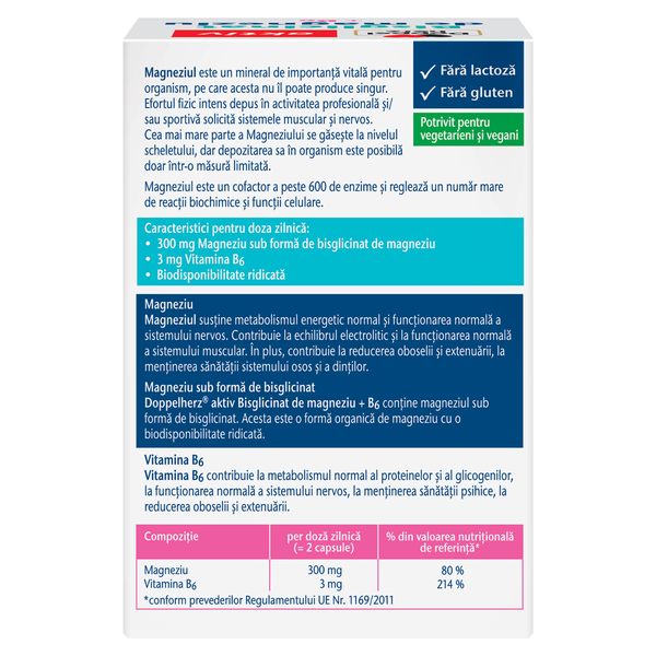 Bisglicinat de magneziu + B6, Doppelherz Aktiv | 60 capsule — poza produs 2/4