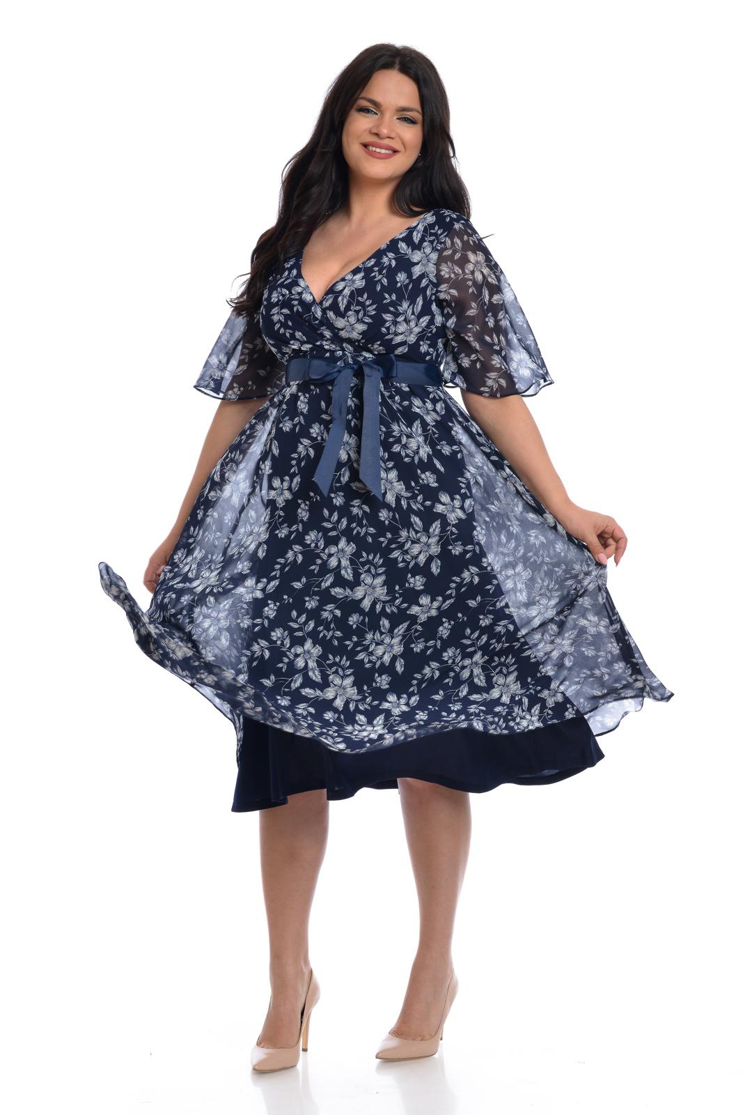 Poza produs Rochie voal DV22R36 bleumarin/alb floral, Dress to Impress | marimea 36