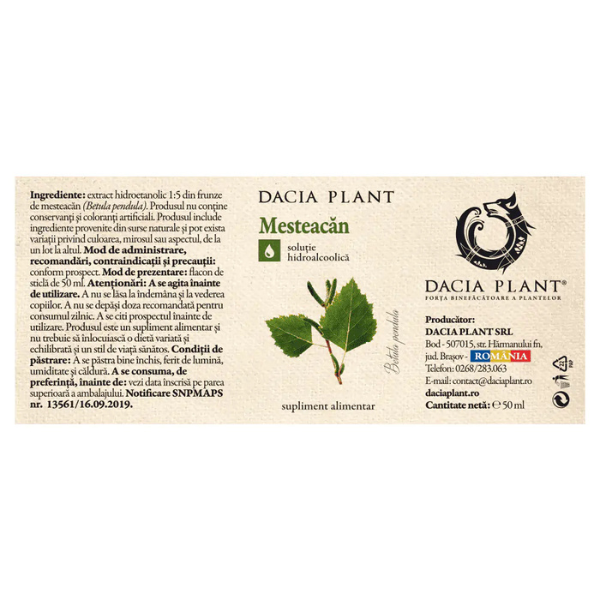 Poza produs Tinctura Mesteacan, Dacia Plant | 50 ml