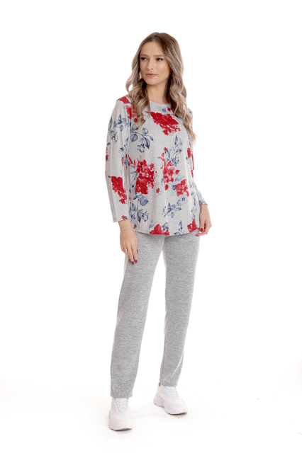 Poza produs Tinuta dama CI25002 gri melanj/rosu floral, Cesy | marimea S