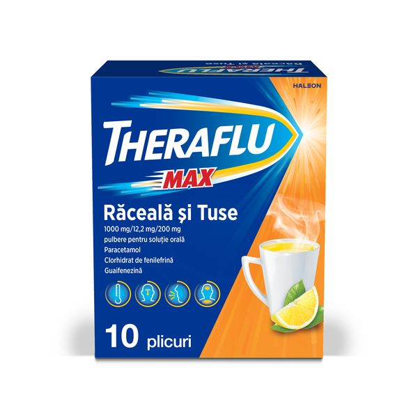 Poza produs Theraflu Max raceala si tuse 1000 mg/12,2 mg/200 mg, Haleon | 10 plicuri