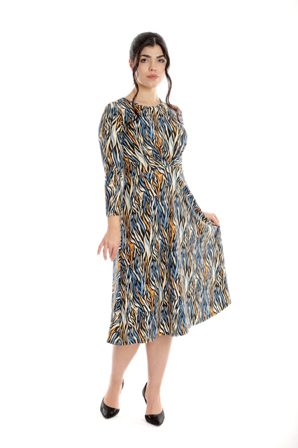 Poza produs Rochie pliuri bust CP24027 albastru/orange animal print, Cesy | marimea S
