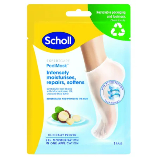 Poza produs Șosete tip mască Scholl cu ulei de macadamia, uree și unt de shea Foot Mask Intensive Treatment, Reckitt Benckiser | 1 pereche